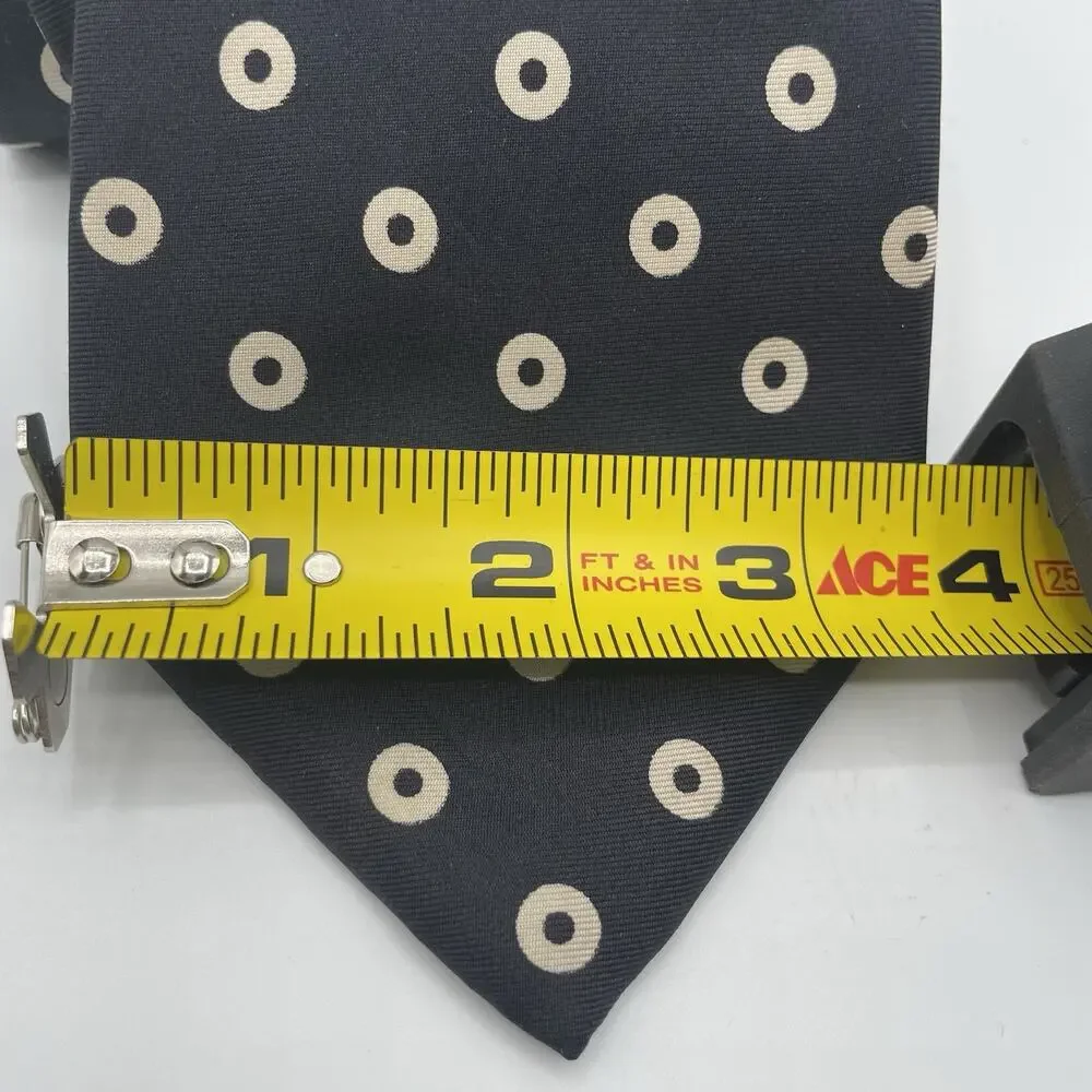 Vintage Christian Dior 100% Silk Necktie 57 Inch Black Bullseye Dots Pattern USA